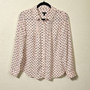 Talbots Blouse Womens S  Pink Butterfly Ruffle Long Sleeve Button Up Top
